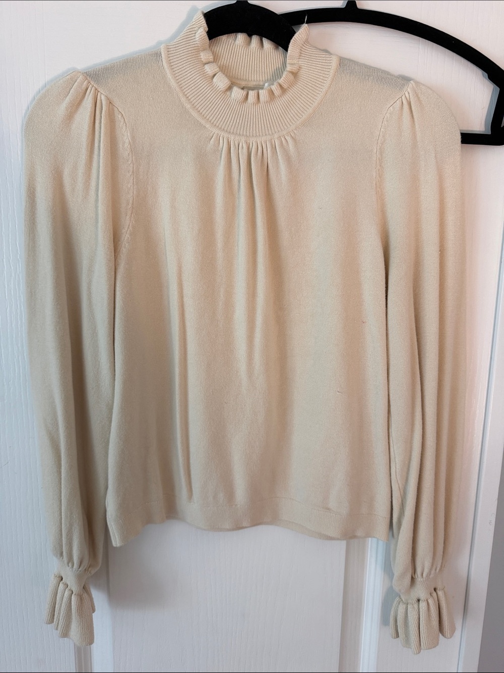 Women's Cream Ruffle-Neck Long Sleeve Sweater